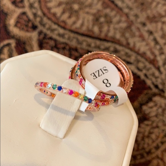 Rose Gold Plated multi color Rainbow Wedding Band - Picture 5 of 8